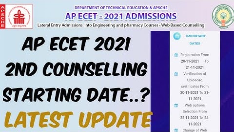 AP ECET 2021 2nd Counselling starting Date.?//AP ECET 2021 2nd Counselling Dates Latest Update