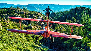 Wing Walker Jumps from Airplane - Wing Walking Stunts in 4K!