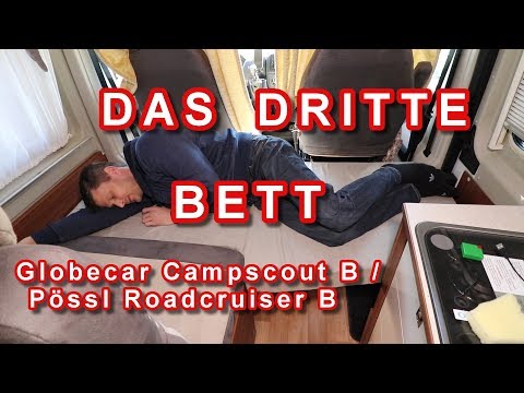 DAS DRITTE BETT, GLOBECAR CAMPSCOUT B, PÖSSL ROADCRUISER B, AUFBAU, GRÖSSE, ABBAU, TAUGT ES WAS?