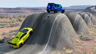 Cars vs Switchback Road, Reverse Speed Bumps, Train tracks and Spikes ▶ BeamNG Drive