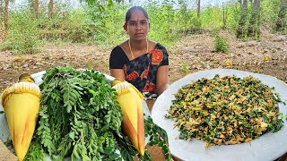 Banana flower drumstick Leaves fry l முருங்கை கீரை வாழைப்பூ பொரியல் | drumstick leaves Banana flower