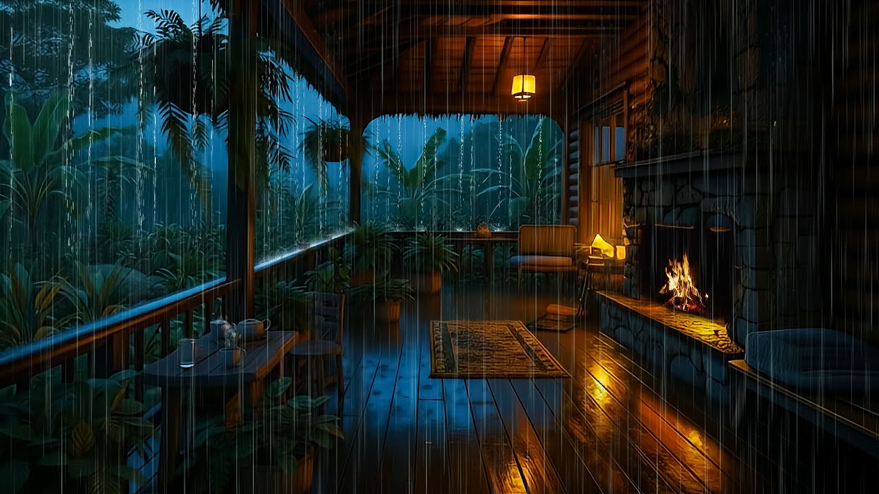 Calming Rainfall in the Forest | ASMR Heavy Rain, Gentle Thunder & Crackling Fireplace | Deep Sleep