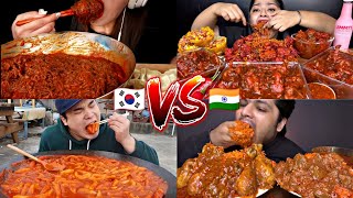 SPICY KOREAN FOOD VS SPICY INDIAN FOOD! 🇰🇷🆚🇮🇳🌶️🔥🥵