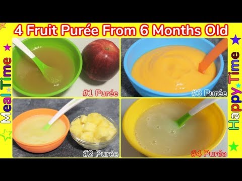 4-fruit-purees-for-6+-months-baby-•-stage-1-homemade-baby-food-•-healthy-baby-food-recipes