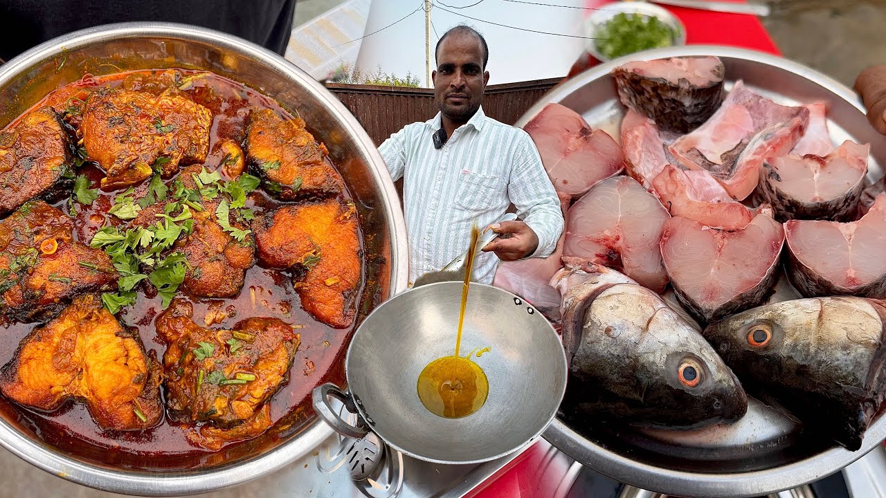 काला रोहू मछली। उँगली चाट जाने वाली सरसों के तेल में मसालेदार ROHU FISH CURRY विनोद खटिक मछली रेसिपी
