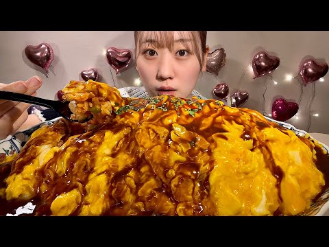 ASMR デミグラスのオムライス【咀嚼音/ Mukbang/ Eating Sounds】【日本語字幕】