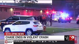 Chase in Cleveland ends in crash; 5 suspects in custody, 1 still on the run