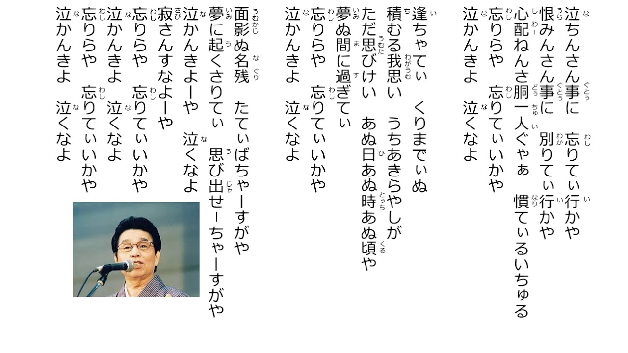 沖縄民謡歌詞 泣かんきよ 田場盛信 リクエスト田場ゆりこ 歌詞付き 北谷ん人 Okinawamusic Sanshin 沖縄民謡島唄動画 Youtube