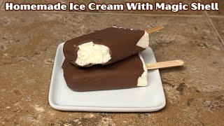 Homemade Vanilla Ice Cream With Magic Shell