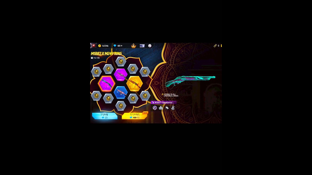 NEW M1887 X M249 RING EVENT FREE FIRE | M1887 SHOTGUN SKIN ONE SPIN TRICK | FREE FIRE NEW EVENT