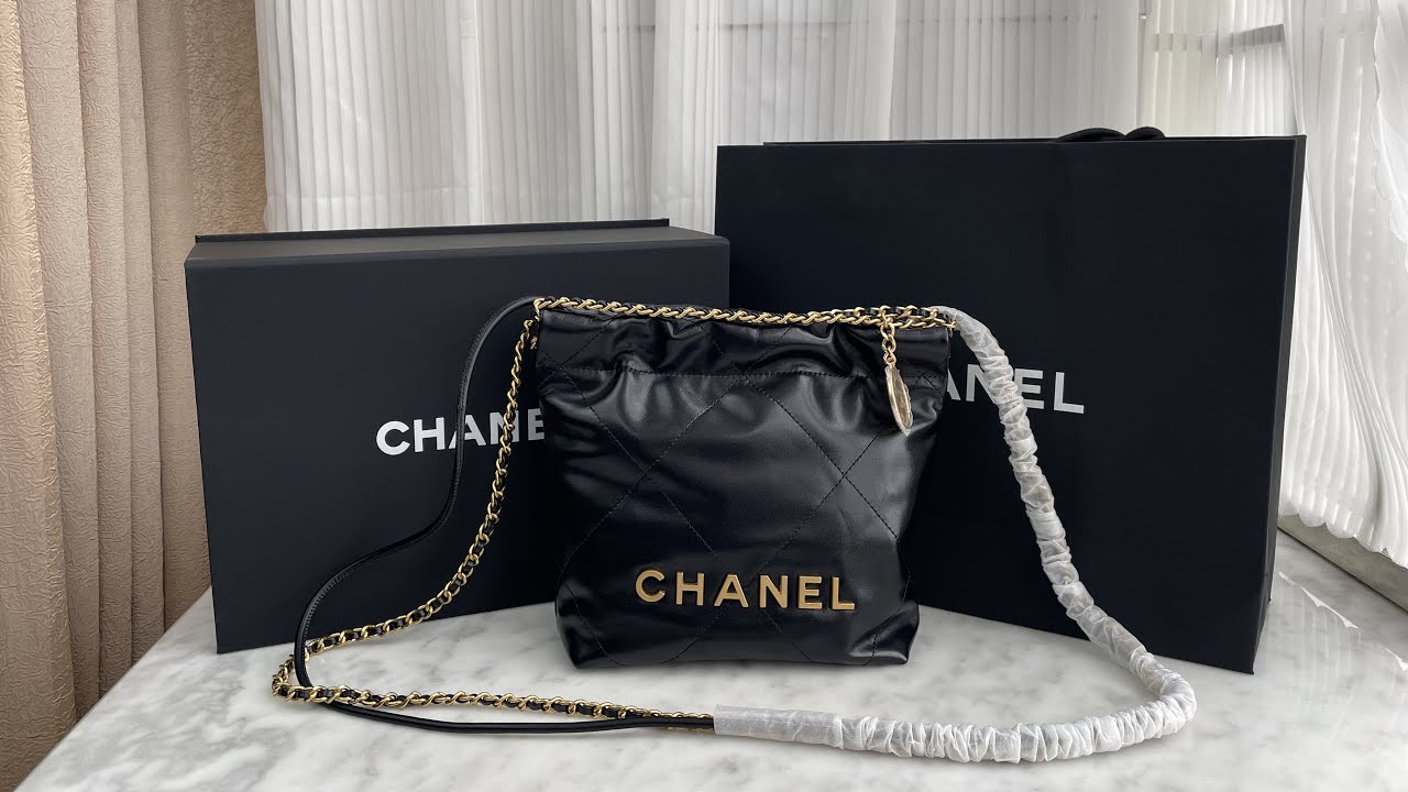 Chanel 22 Mini Hand Bag Shiny Calfskin & Gold Tone Metal  Black Review 
