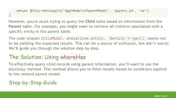 Querying Child Records with Parent Info in Laravel Eloquent