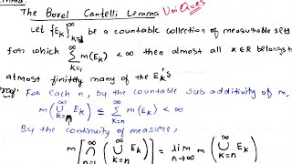 The Borel Cantelli Lemma