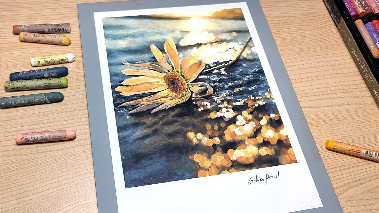 오일파스텔로 데이지 꽃이 있는 풍경 그리기 Drawing daisy flowers using oil pastels YouTube