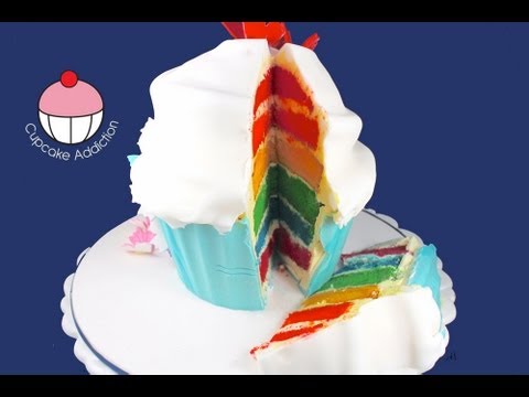 Make a Giant Rainbow Layer Cup Cake! A Cupcake Addiction How To