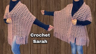Easy crochet and elegant shawl just repeat 2 rows / كروشية شال مستطيل سهل جدا شكل 2 | Crochet Sarah