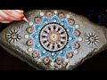 How to Mandala Pattern "Desert Wilderness" Brown & Blue Mandala Rock Dot Painting Time Lapse w Music