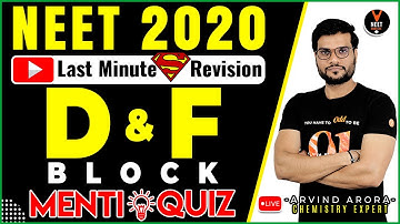 D and F Block Elements Last Minute Revision | NEET 2020 Preparation | NEET Chemistry | Arvind sir