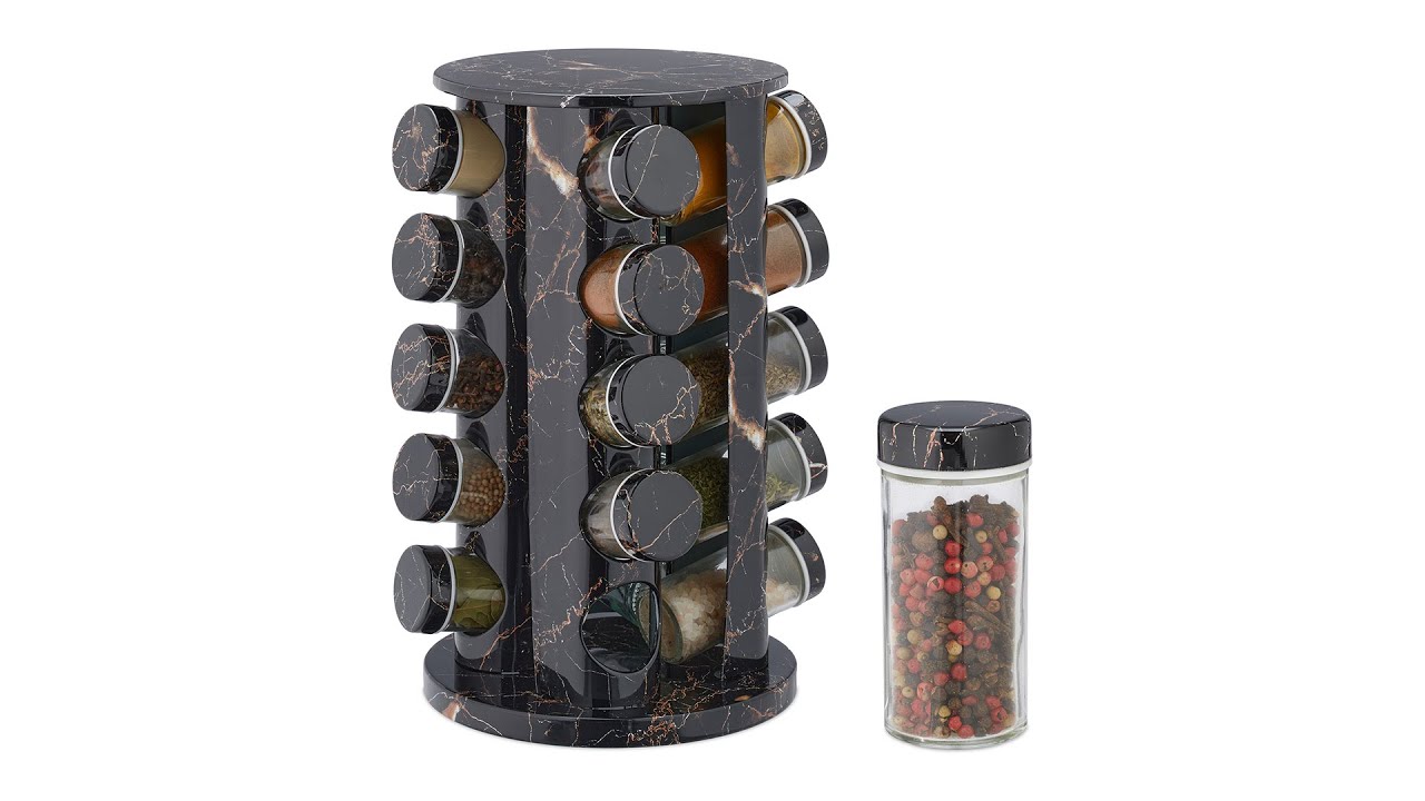 Relaxdays Lot de 20 pots à épices avec support, embouts tamiseur,  transportable, remplir, argenté et transparent