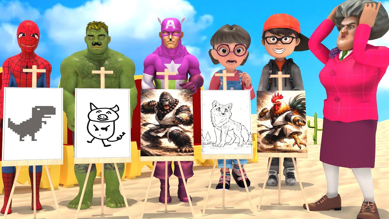 Scary Teacher 3D vs Squid Game Draw and Guess the Animals Level Max 5 Times Challenge Miss T Loser