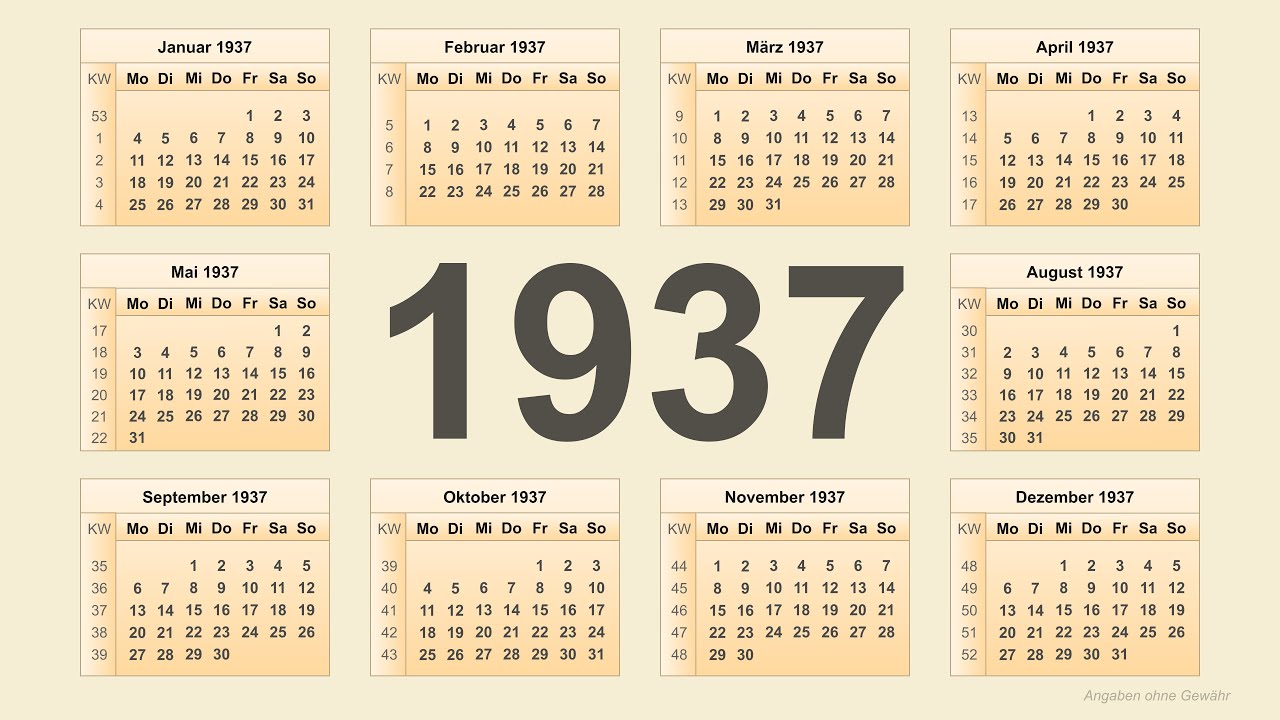 Kalender 1937 - YouTube