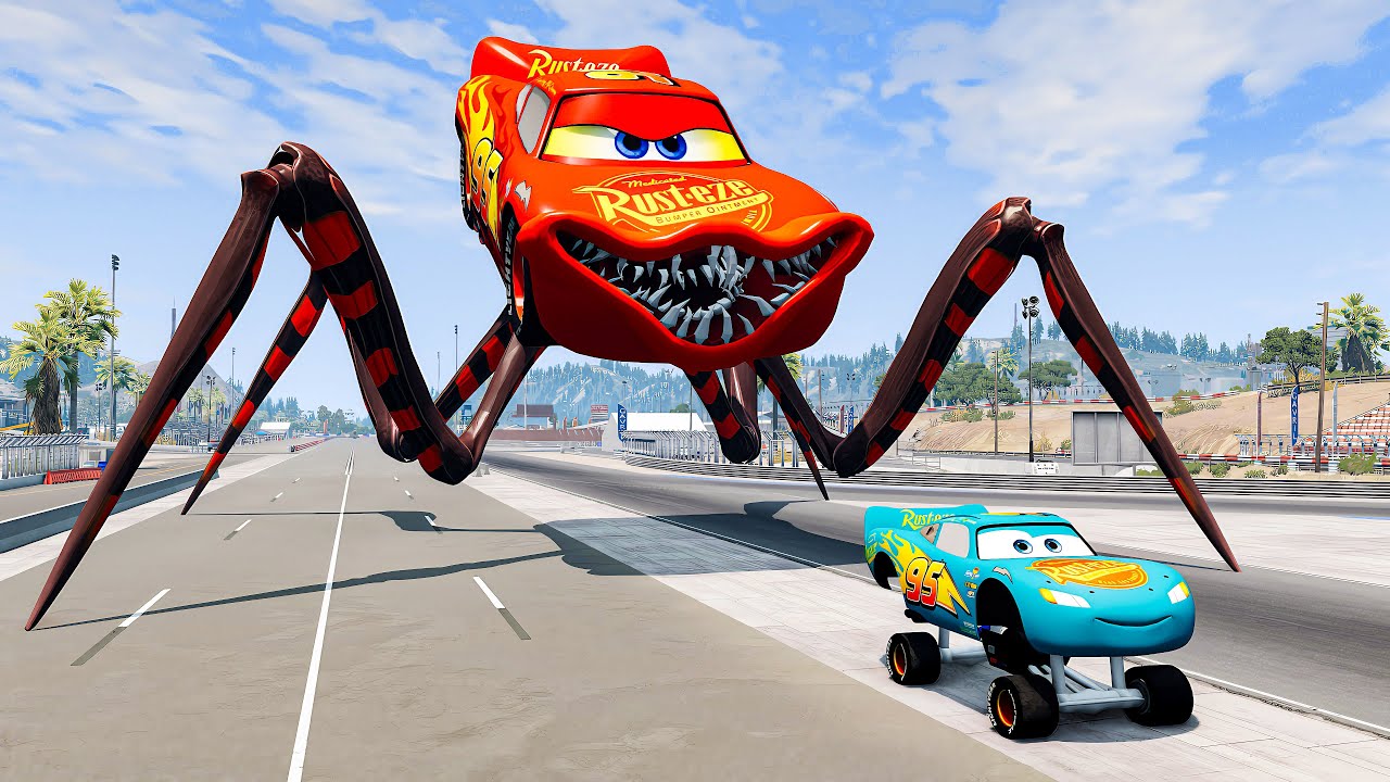 Epic escape from the Lightning McQueen Eater, Mater Spider, Mater Eater, Poop Eater BeamNG.Drive