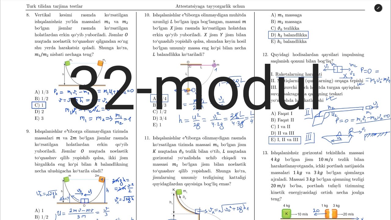 32- modul yechimlari. Turkcha Ayt-fizika tarjima kitobi