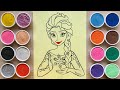 TÔ MÀU TRANH CÁT CÔNG CHÚA ELSA BĂNG GIÁ FROZEN - Sand painting Elsa princess (Chim Xinh)