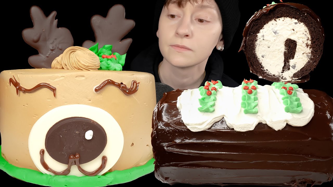 ASMR Ice Cream Cakes *Reindeer Cake, Chocolate Fudge Cake Roll