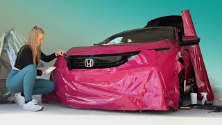 First Time Vinyl Wrapping my Civic PINK !!