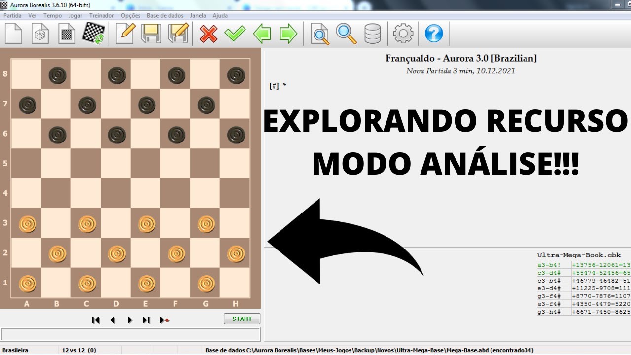 Jogo de Damas Online: Programa Aurora (Explorando Modo Análise