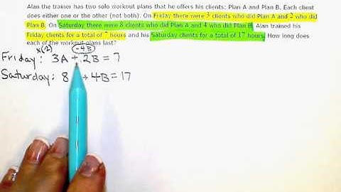 ALEKS:  Solving a word problem using a system of liner equations of the form Ax+By=C, ex 1