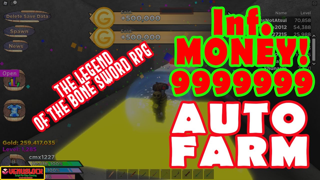 The Legend Of The Bone Sword Rpg Hack Script Auto Farm Infinite Money Level Fast Youtube - roblox the legendary swords rpg hack