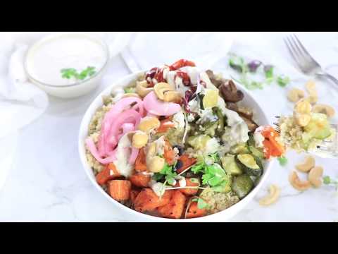 Roasted Veggie Quinoa Bowl with Tahini Cashew Dressing