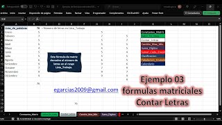Ejemplo 03 Fórmulas Matriciales Excel Contar Letras