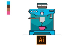 |Adobe illustrator|طريقة رسم ماكينة صنع القهوة فلات أرت بالأليستريتور