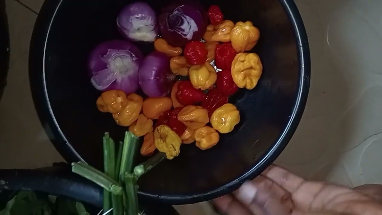 Preparing to cook okro soup.  These are the ingredients needed to cook the okro soup 