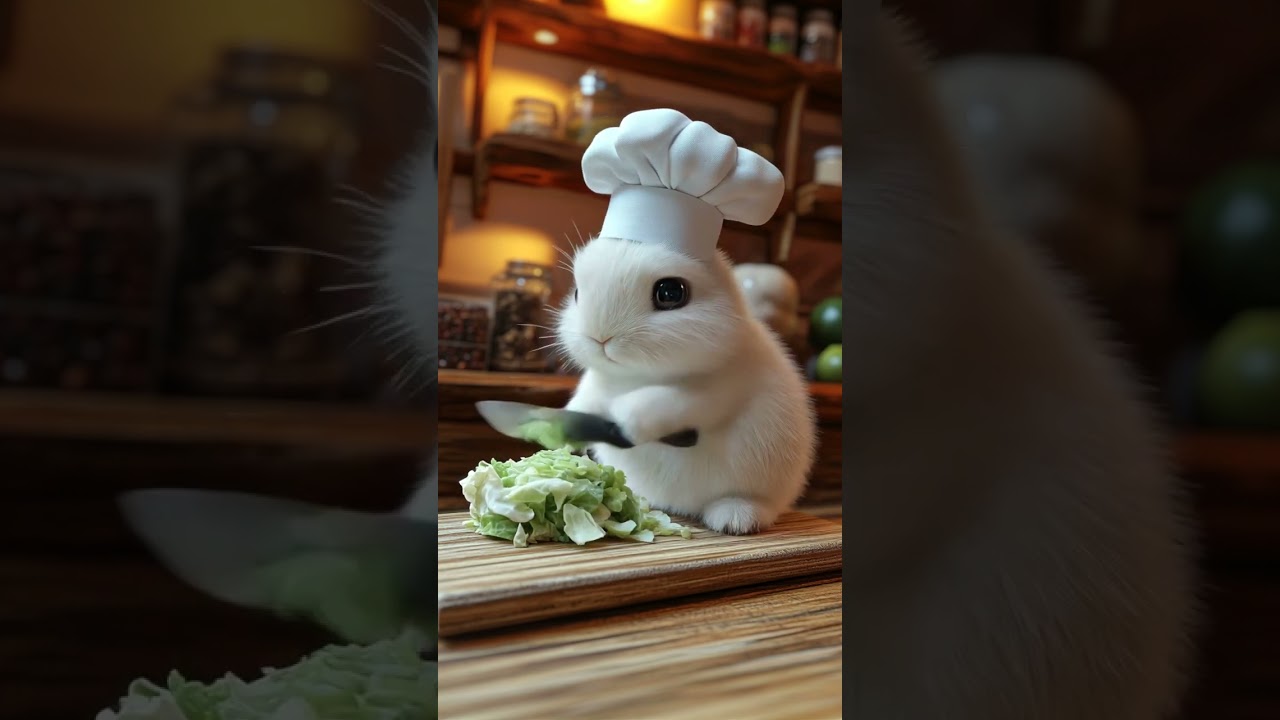 Lovely Bunny Chef Chops Cabbage! 🐇🥬 