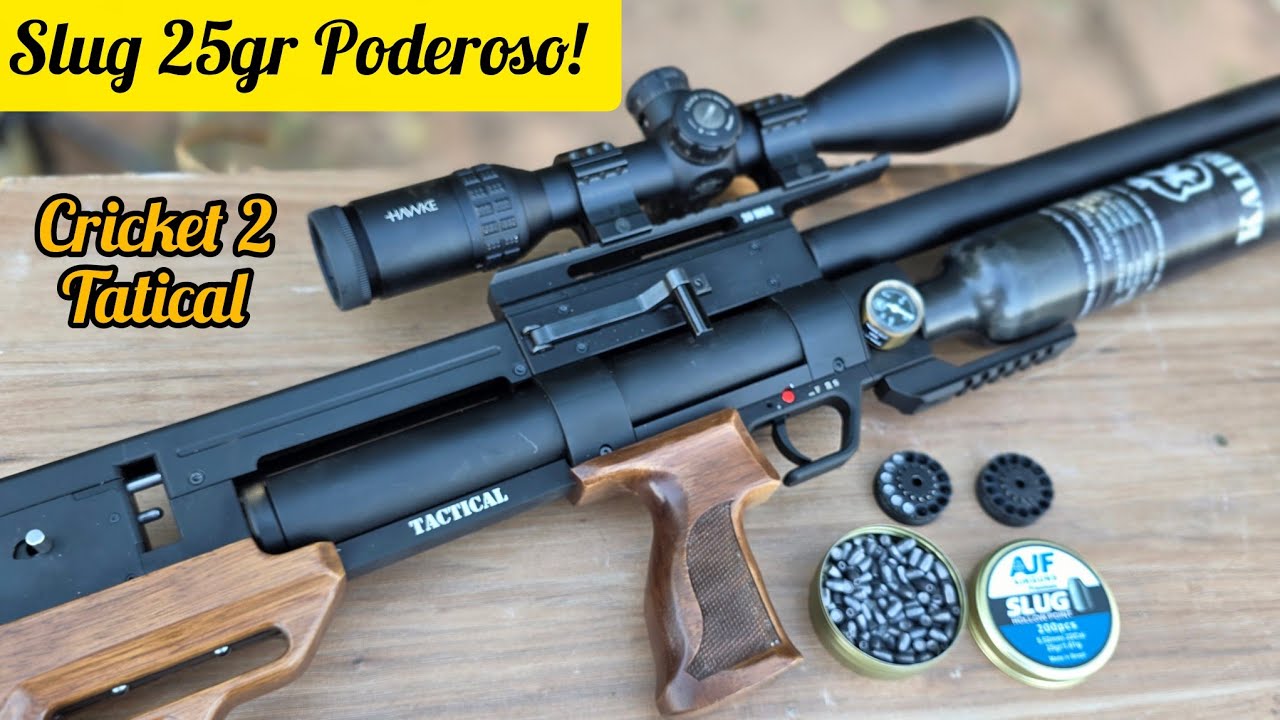 CARABINA CRICKET 2 TACTICAL+  SLUG AJF 25 Gr LUNETA SIDEWINDER AGRUPAMENTO 50M E ALVOS 80 E 110M