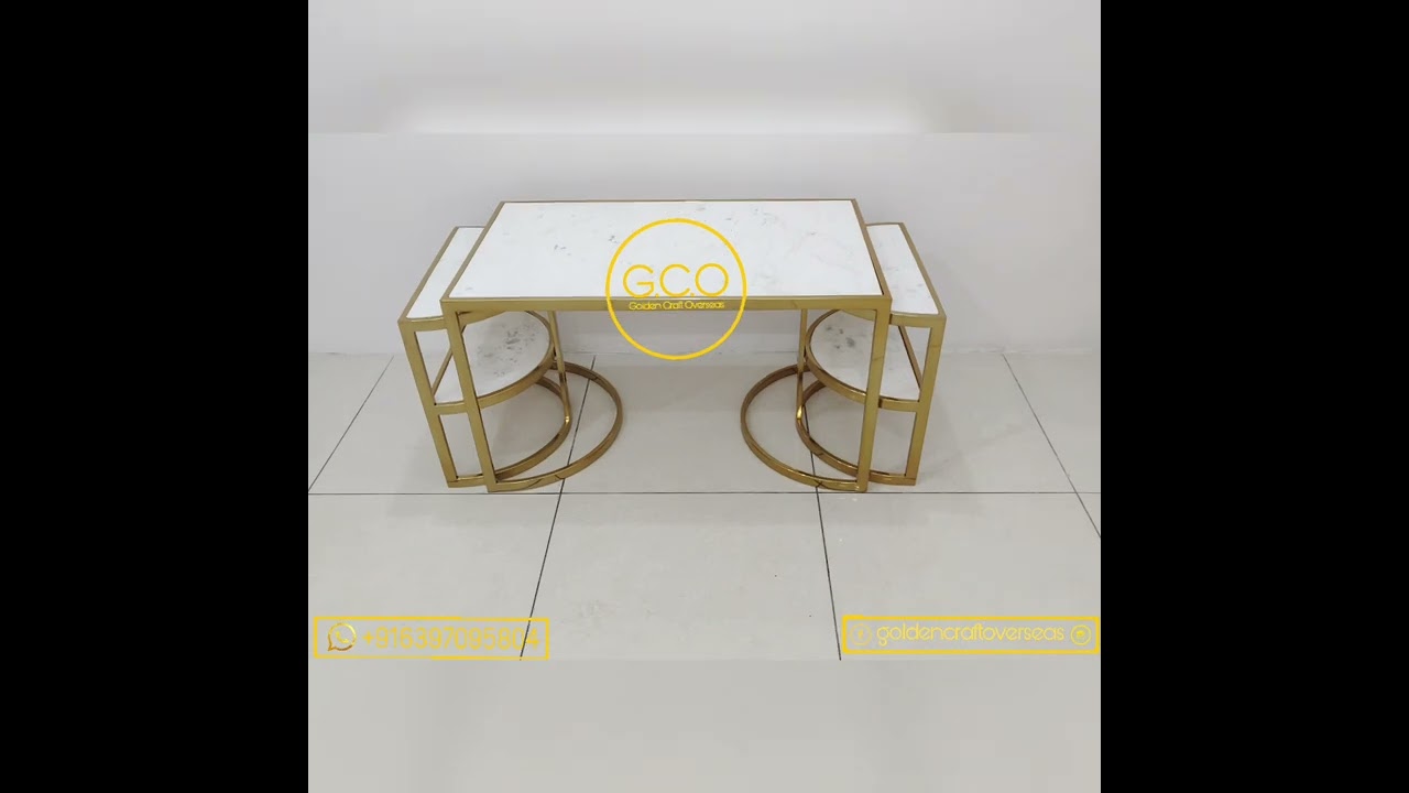 - GCO Stainless Steel Center Nesting Table set of 3 with Natural White Marble Top