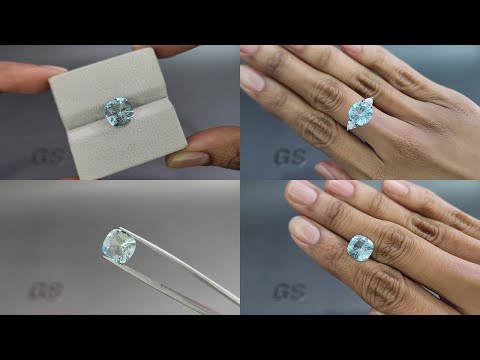 Aigue-marine taille coussin de 3,24 carats, Madagascar  Video  № 1