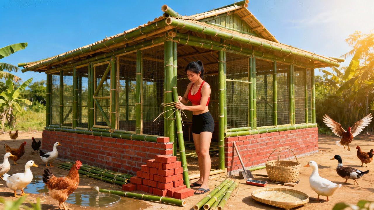 【建設DIY】竹でガチョウ小屋を24時間で自作！Build a Bamboo Barn to Raise Geese in 24 Hours | Building Queens