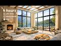ADHD focus ambience ✨ ☀️ cozy lake house morning (fireplace & nature sounds, 4 hours) with music
