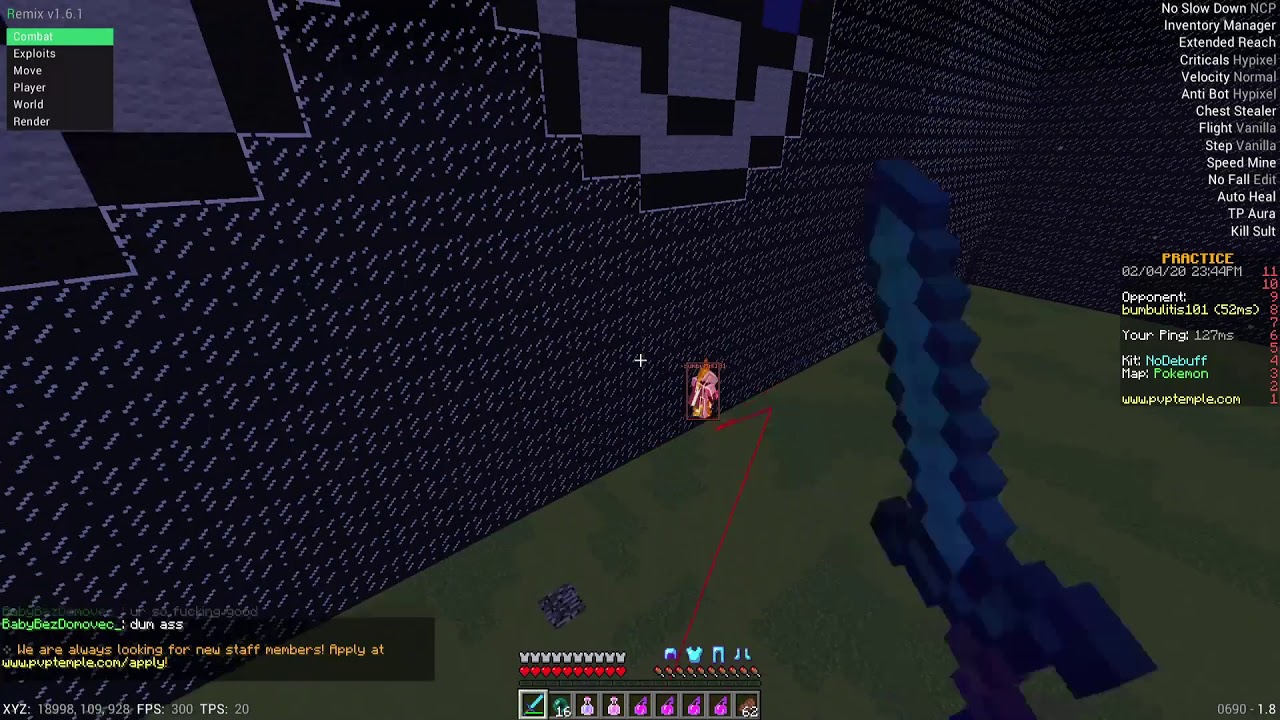 PVPTEMPLE | HACKING AND CRASHING | INFINITE REACH (NO ANTICHEAT)