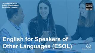 ESOL (English for speakers of other languages) courses (Waltham Forest Adult Learning Service)