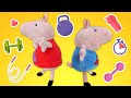 Exercícios divertidos para crianças com Peppa Pig! Histórias para crianças com brinquedos de pelúcia