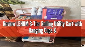 Review LEHOM 3-Tier Rolling Utility Cart with Hanging Cups & Hooks & Handle, Plastic Art Cart Organi