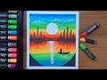 How to Draw Beautiful Sunset Scenery Drawing | Easy Oil Pastel Art Tutorial for Beginners 