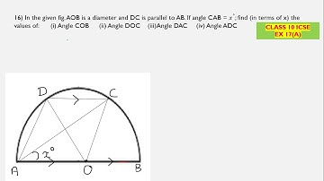 Class 10 | Circles | EX 17(A) | Question 16 | AOB is a diameter | angle CAB = 0 | Concisemathematics