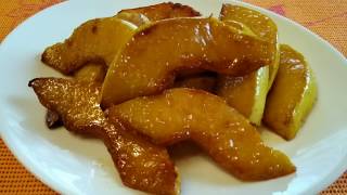 видео: Жареная айва в карамели. Гарнир из айвы к мясу. картинка: Жареная айва в карамели. Гарнир из айвы к мясу.